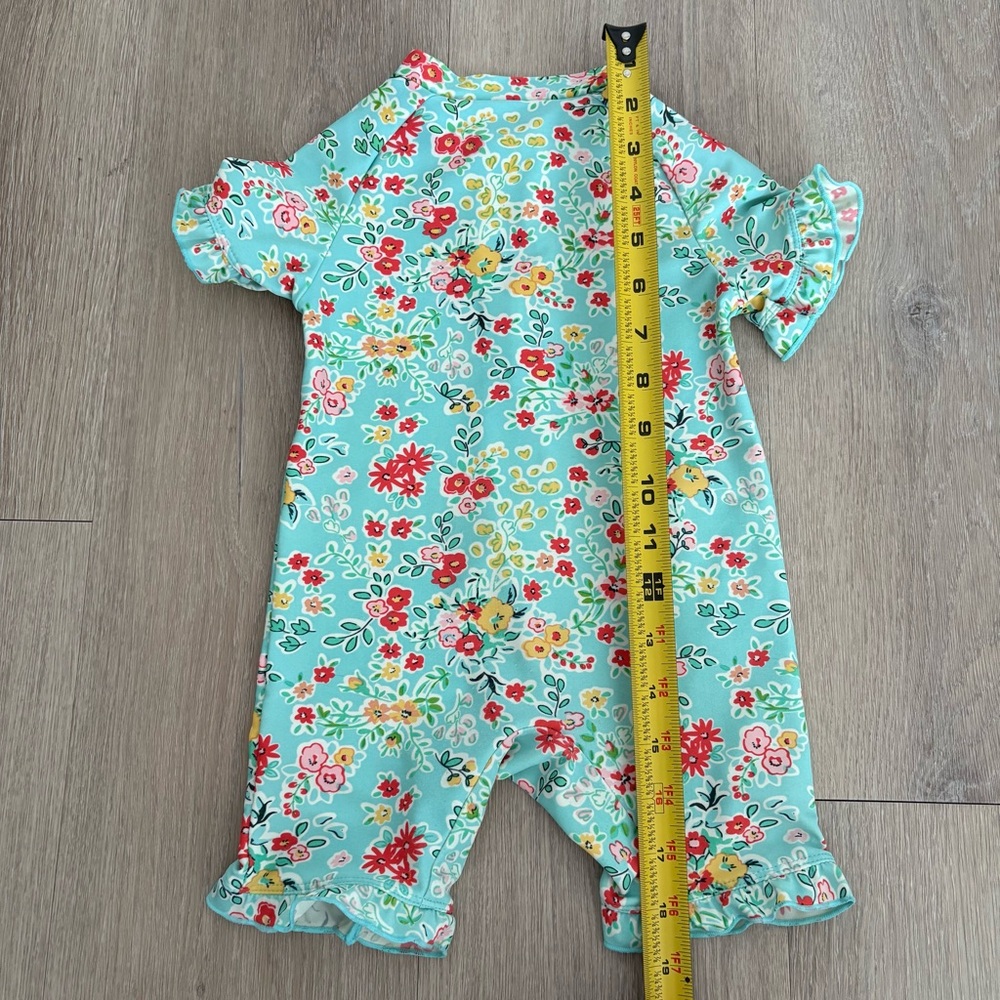 Charm Leaks Baby Swimsuit Romper Zipper 12-18 months Blue Floral Print UPF 50+ - Picture 14 of 16